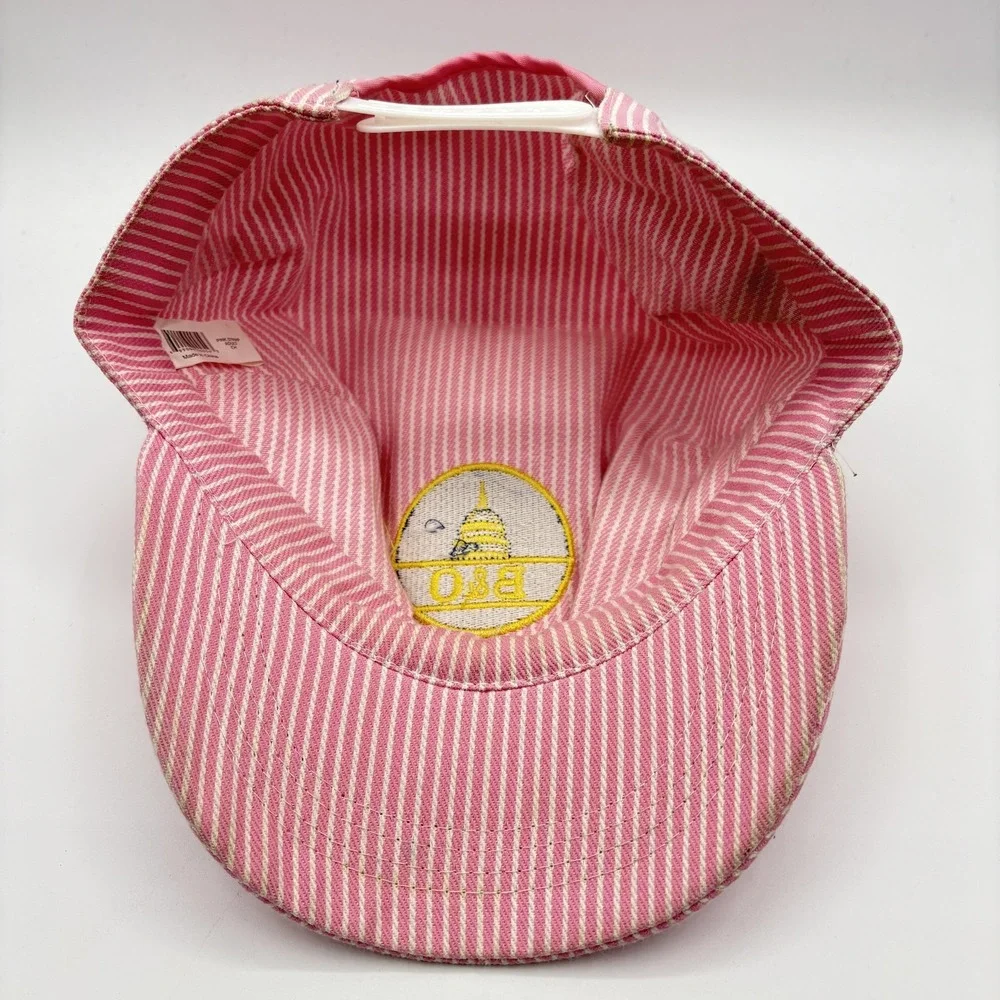 B&O Railroad Womens Hat Engineer Pink Striped Embroider Adjustable Snapback Cap